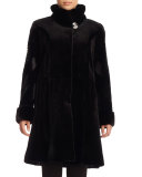 Reversible Mink Groove-Inset Stroller Coat, Black