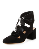 Lexi Caged Suede Block-Heel Pump, Black