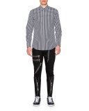 Houndstooth Long-Sleeve Sport Shirt, Black/White