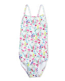 Botanical Flora Cross-Back One-Piece Swimsuit, Multicolor, Size 4-14