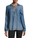 Lace-Up Chambray Blouse, Hadley