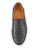 Grove Crocodile-Emobssed Skate Sneaker, Black