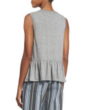 The Sleeveless Ruffle-Hem Tee, Heather Gray