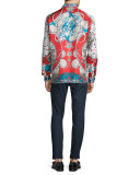 Baroque & Star Printed Long-Sleeve Silk Shirt, Red/Blue