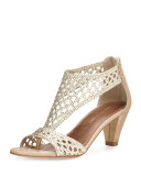 Verona Woven Leather Sandal, Platino