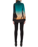 Turf-Print Silk Crepe Tunic Top, Multi