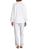 Long-Sleeve Pajama Set W/Embroidered Eye-Detail, Ivory