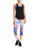 Elastic Y-Back Tank Top, Black/Lemon Lime