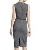 Belted Sleeveless Sheath Dress, Maritime/White