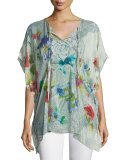 Floral-Print Tie-Neck Poncho 