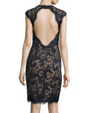 Plunging V-Neck Lace Dress, Midnight