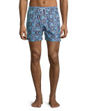 Almeria Multicolored-Print Retro Swim Trunks, Multi