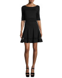 Tess Half-Sleeve Fit & Flare Mesh-Stripe Dress