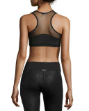 Rise Mesh-Yoke Sports Bra, Black