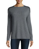 Cashmere Crewneck Sweater w/ Beaded Trim