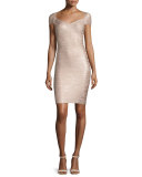 Cap-Sleeve Bandage Dress, Rose Gold Combo