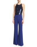 Samira Sequined Cross-Back Tank, Blue
