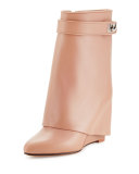 Calfskin Shark-Lock Fold-Over Bootie, Old Pink