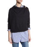 Cashmere Button-Side Sweater, Navy/Anthracite