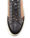 Rettford Check Leather & Suede Low-Top Sneaker, Camel
