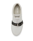 Leather Buckle Low-Top Sneaker, White/Black