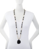Romi Sliced Agate Pendant Necklace, Black 