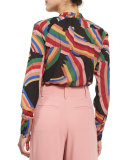 Aisha Printed Tie-Neck Blouse