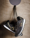 Embossed Leather Sneaker, Black/Gold
