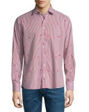 Sea Creature Wave-Stripe Sport Shirt, Red