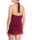 Cybil Blouson Tankini Swim Top, Merlot