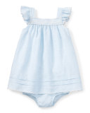 Sleeveless Heathered Linen Shift Dress w/ Bloomers, Blue, Size 9-24 Months