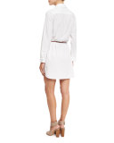 Long-Sleeve Button-Front Shirtdress, White