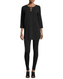 3/4-Sleeve Textured Lattice Tunic 