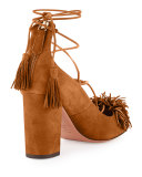 Wild Thing Fringe Block-Heel Pump, Cognac