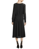 Fairy Lace-Trim Silk Midi Dress, Black