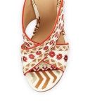 Adel Embroidered Crisscross Slide Sandal, Off White/Coral
