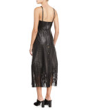 Leather Fringe Slip Dress, Black