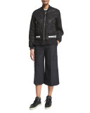 Vine Zip-Front Quilted Bomber Jacket, Black