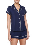 Gisele Boxer-Short Jersey Pajama Set, Navy/Ivory