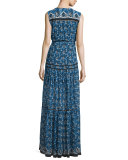 Tecate Tiered Multipattern Maxi Dress, Blue