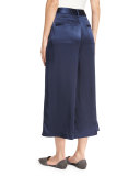Satin Cropped Wide-Leg Pants