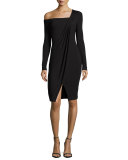 Christine Draped One-Shoulder Dress, Black