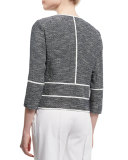 Aisha 3/4-Sleeve Zip-Front Tweed Jacket 
