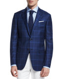 Milano Plaid Two-Button Trofeo® Wool Blazer, Navy