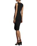 Sleeveless Draped Stretch Crepe Sheath Dress