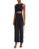 High-Waist Track-Stripe Wide-Leg Trousers