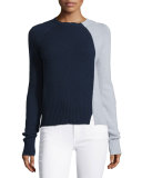 Bicolor Ribbed Raglan Sweater, Dark Gray Melange