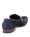 B Volute Suede & Leather Loafer, Navy
