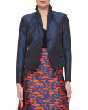Iridescent One-Button Flap-Pocket Jacket, Navy