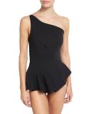 Astrea One-Shoulder Swimdress, Black